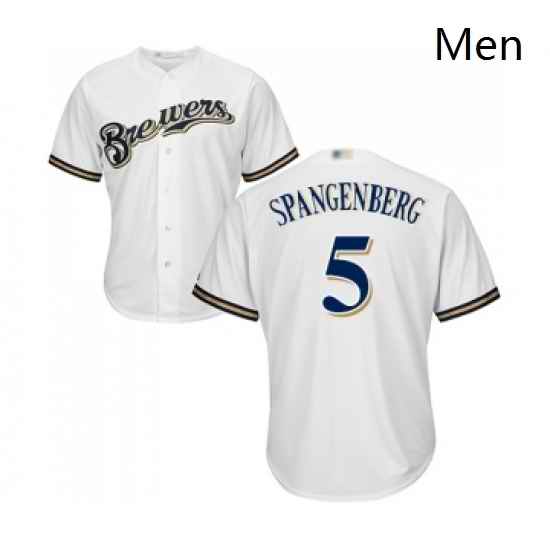 Mens Milwaukee Brewers 5 Cory Spangenberg Replica White Alternate Cool Base Baseball Jersey